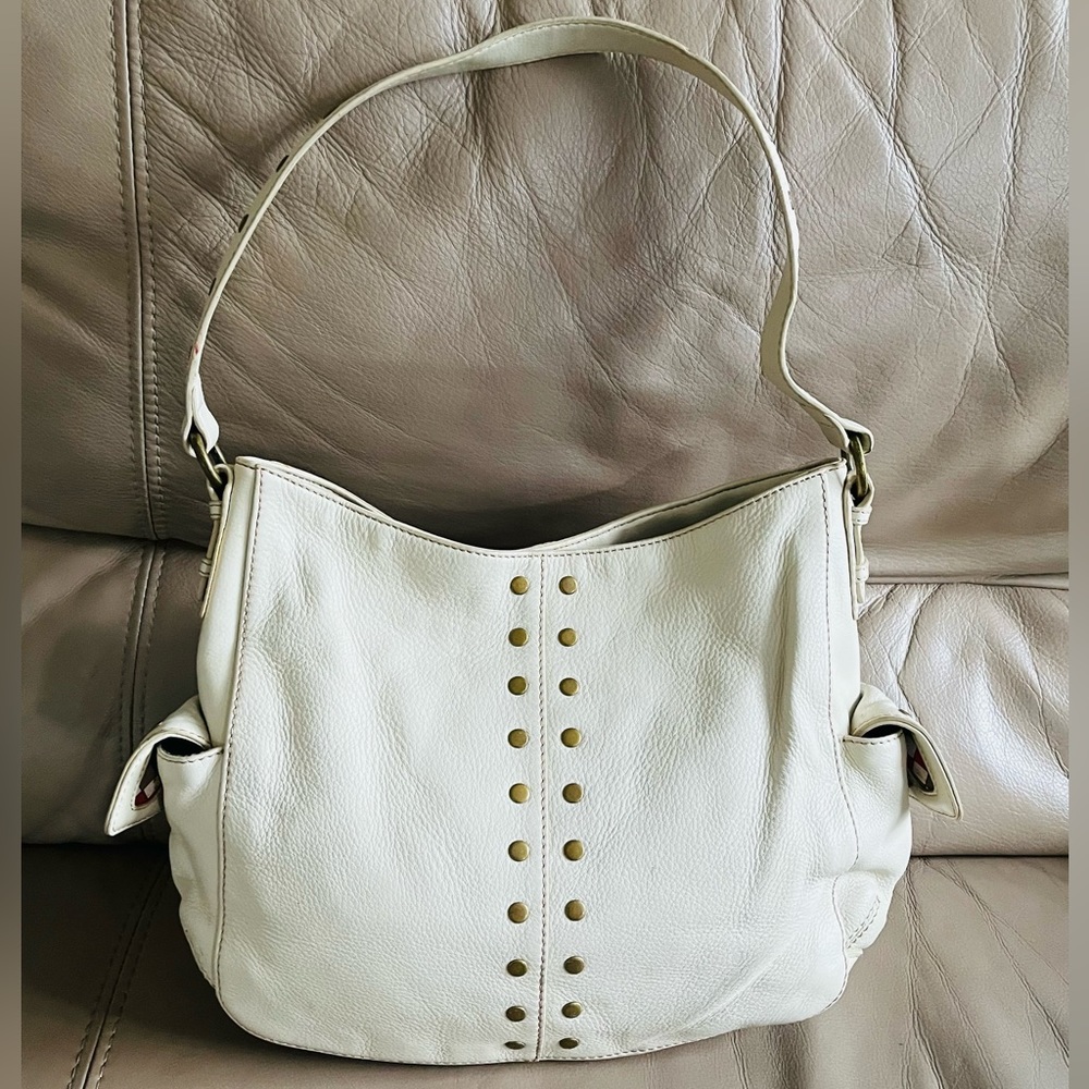 The Sak Cream Leather Shoulder Bag with Gold Studs